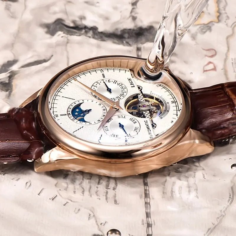 SaneShoppe-LIGE Tourbillon Automatic Men's Military Watch Leather Waterproof Wristwatch