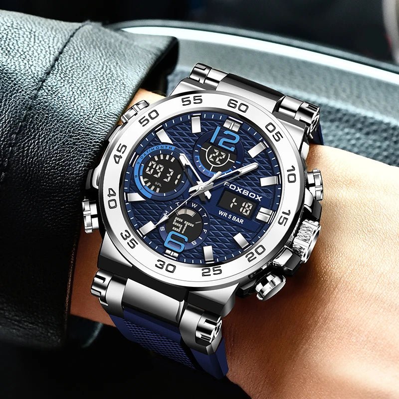 SaneShoppe - LIGE New Watches For Men 50M Waterproof Clock Alarm reloj hombre LCD Dual Display Wristwatch Quartz Military Sports Mens Watch