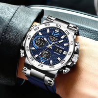 SaneShoppe - LIGE New Watches For Men 50M Waterproof Clock Alarm reloj hombre LCD Dual Display Wristwatch Quartz Military Sports Mens Watch