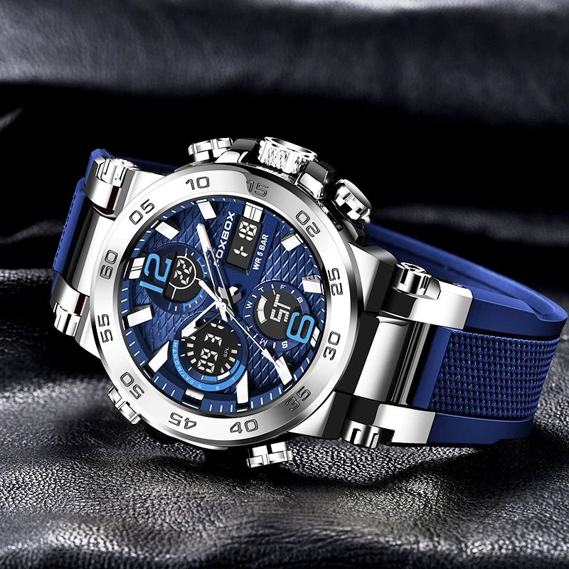 SaneShoppe - LIGE New Watches For Men 50M Waterproof Clock Alarm reloj hombre LCD Dual Display Wristwatch Quartz Military Sports Mens Watch