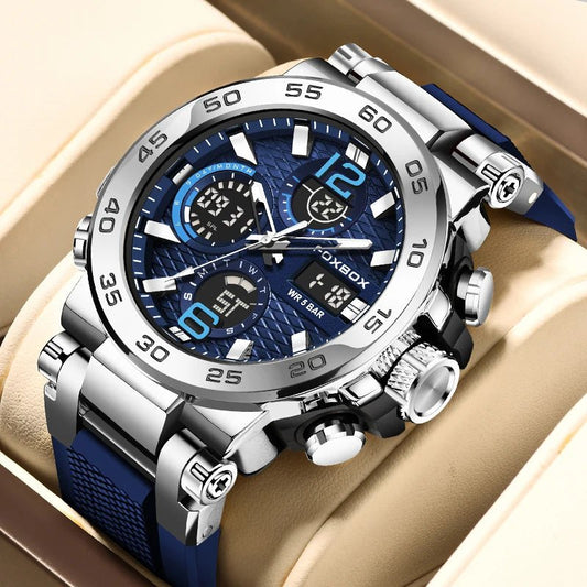 SaneShoppe - LIGE New Watches For Men 50M Waterproof Clock Alarm reloj hombre LCD Dual Display Wristwatch Quartz Military Sports Mens Watch
