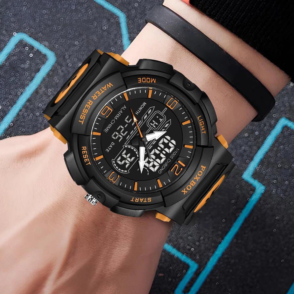 SaneShoppe-LIGE Mens 50M Waterproof Alarm Clock LCD Dual Display Quartz Wristwatch