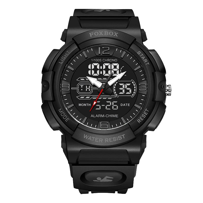 SaneShoppe-LIGE Mens 50M Waterproof Alarm Clock LCD Dual Display Quartz Wristwatch