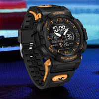 SaneShoppe-LIGE Mens 50M Waterproof Alarm Clock LCD Dual Display Quartz Wristwatch