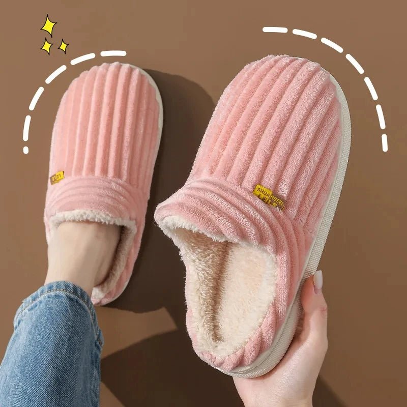SaneShoppe - Litfun New Fur Slippers For Women Men Winter Furry Fashion Warm Ankles Plush Cozy Slides For Home Indoor Soft Sole Cotton Shoes