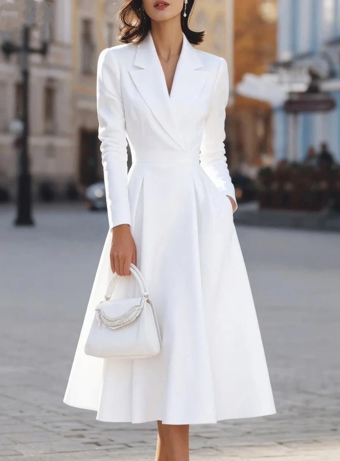 SaneShoppe - Long Sleeve Holiday Patchwork Chic Maxi Dress Women Autumn V Neck Slim Party Dress Elegant Fashion Ladies Knee Length Dresses