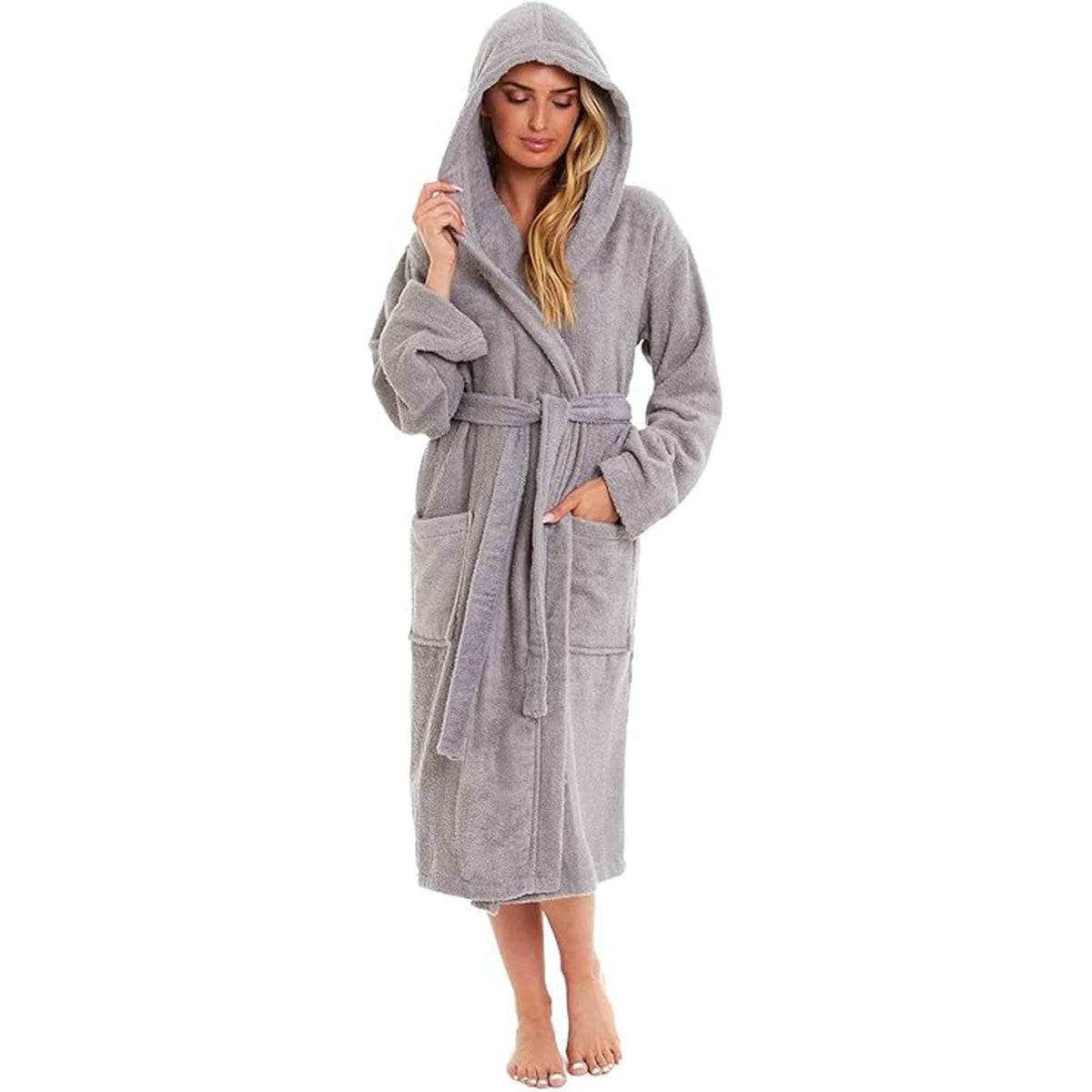 SaneShoppe - Luxurious Women's Bamboo Hooded Dressing Gown Ultra Absorbent Soft Towelling Robe for Spa Gym Home in Grey or White Sizes S to XL Daisy Dreamer