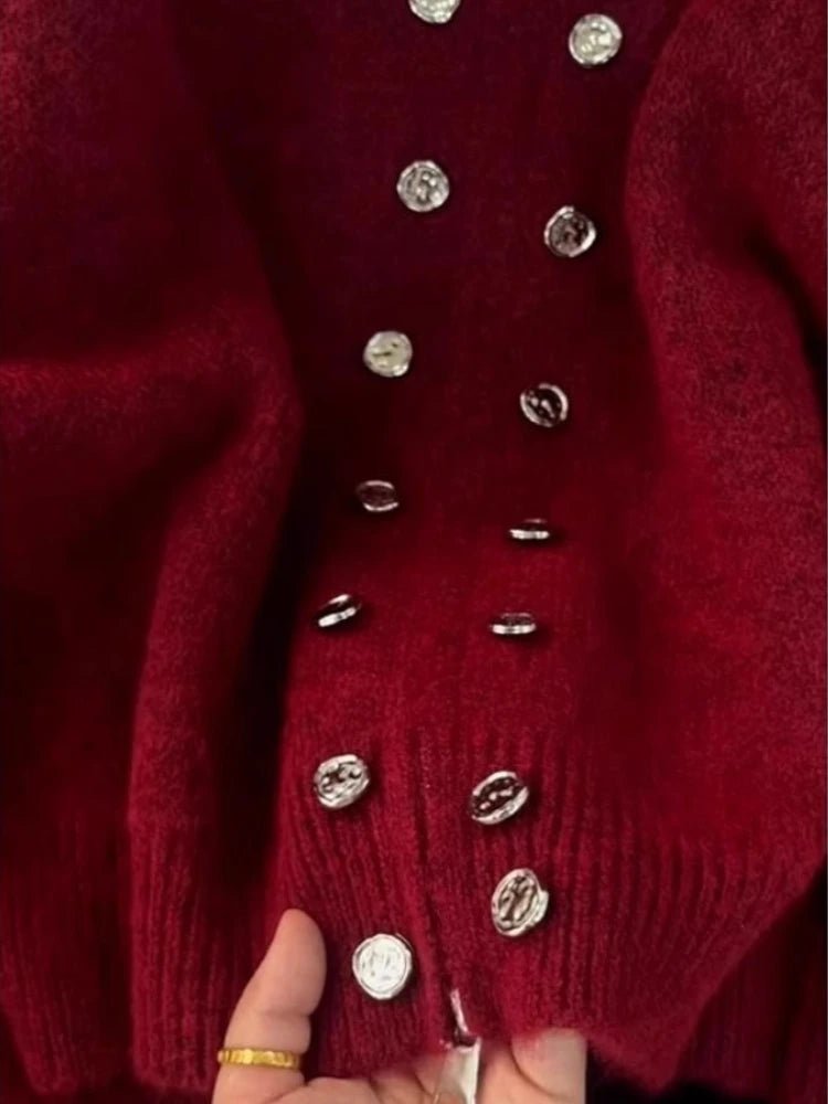 SaneShoppe - Luxury Fluffy Knitted Cardigan Sweater Design Double Breasted Sweater Coat Women Autumn High - end Lazy Zipper 2000s Y2k Knit Top