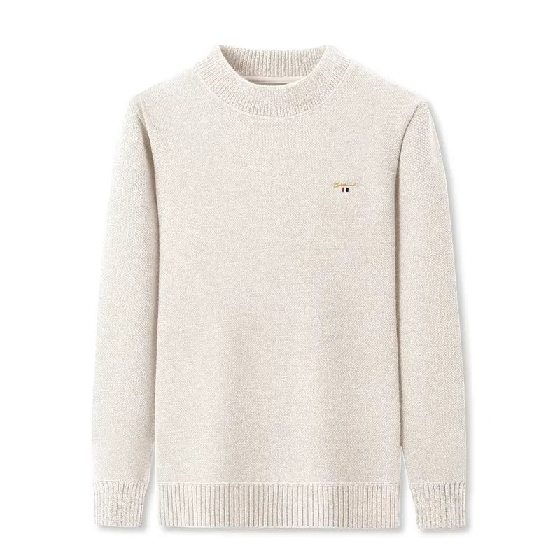 SaneShoppe - Luxury high - end round neck sweater men's winter trend brand embroidered Korean version casual plush warm thick knitted pullover