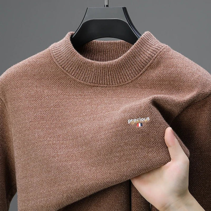 SaneShoppe - Luxury high - end round neck sweater men's winter trend brand embroidered Korean version casual plush warm thick knitted pullover