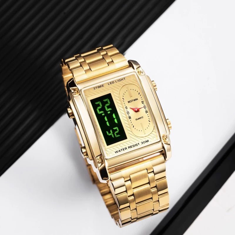 SaneShoppe-Luxury Men's Stainless Steel Dual Display Wrist Watch