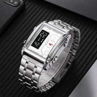 SaneShoppe-Luxury Men's Stainless Steel Dual Display Wrist Watch