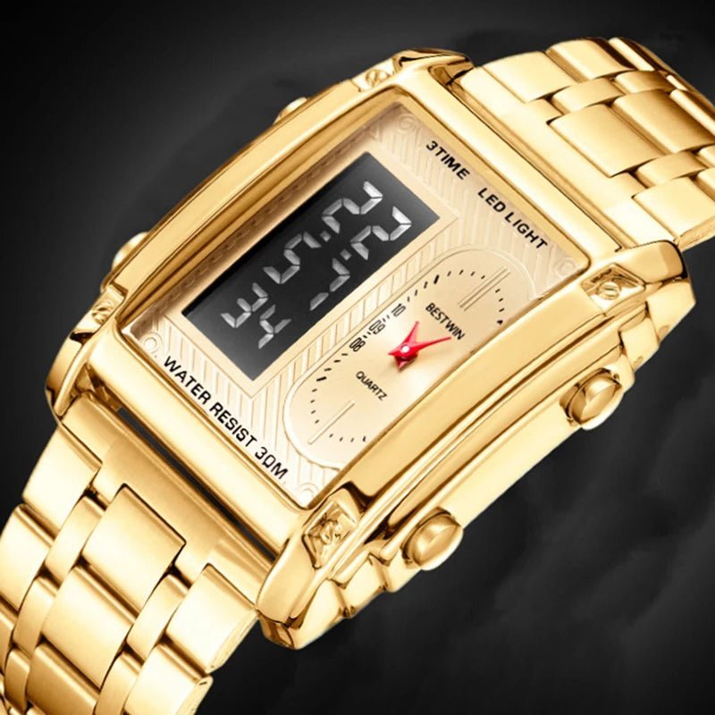 SaneShoppe-Luxury Men's Stainless Steel Dual Display Wrist Watch
