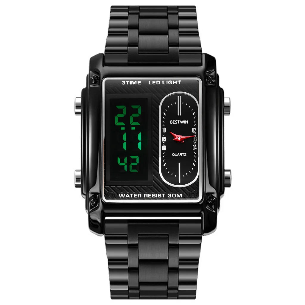 SaneShoppe-Luxury Men's Stainless Steel Dual Display Wrist Watch