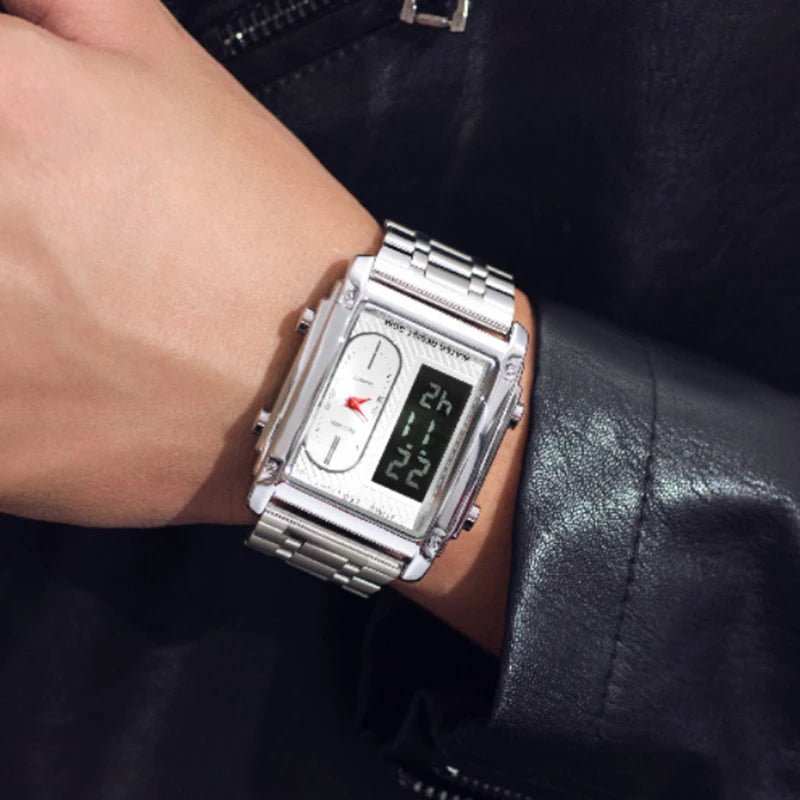 SaneShoppe-Luxury Men's Stainless Steel Dual Display Wrist Watch