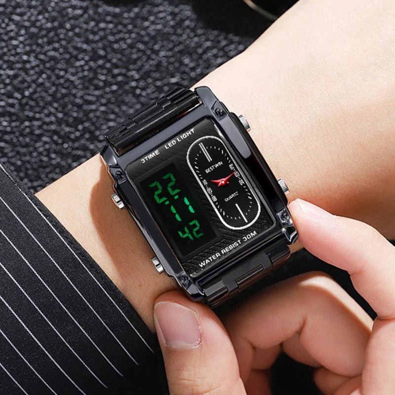 SaneShoppe-Luxury Men's Stainless Steel Dual Display Wrist Watch