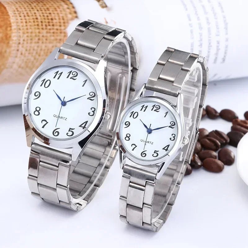 SaneShoppe-Elegant Stainless Steel Wristwatch Set for Men and Women