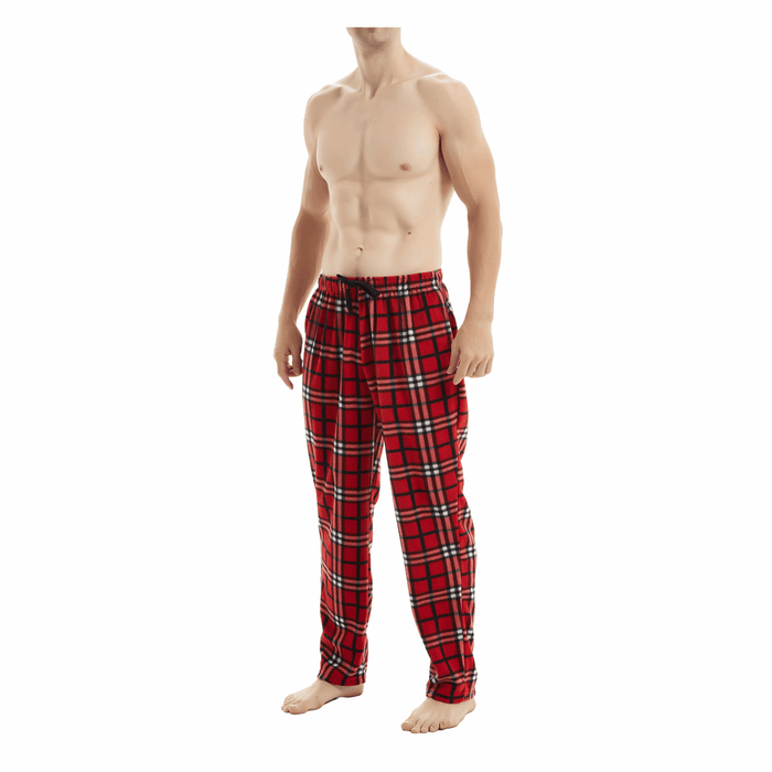 Men's Fleece Pyjama Bottoms, Warm Winter Lounge Pants Red - SaneShoppe