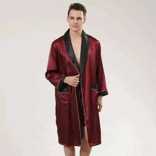 Men Satin Robe Set Long Sleeve 2pcs Robe & Shorts Sleep Set Silky Set