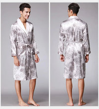 SaneShoppe Men Silk Satin Golden Dragon Dressing Gown Knee Length Kimono Robe.