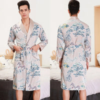 SaneShoppe - Men Silk Satin Golden Dragon Dressing Gown Knee Length Kimono Robe.
