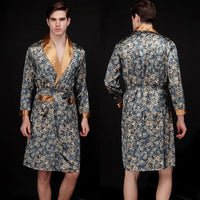 SaneShoppe - Men Silk Satin Golden Dragon Dressing Gown Knee Length Kimono Robe.