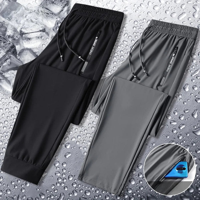 SaneShoppe - Men Summer Thin Ice Silk Pants Loose Style Workwear Casual Quick Dry Sports Pants Long Breathable High Elasticity