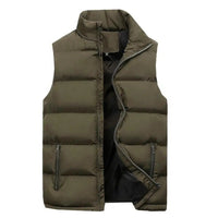 SaneShoppe - Men Vest Jacket Stand Collar Solid Color Zipper Cotton Padded Thicken Cold Proof Straight Waistcoat Men Streetwear