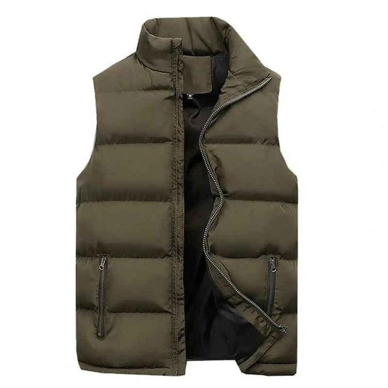 SaneShoppe - Men Vest Jacket Stand Collar Solid Color Zipper Cotton Padded Thicken Cold Proof Straight Waistcoat Men Streetwear