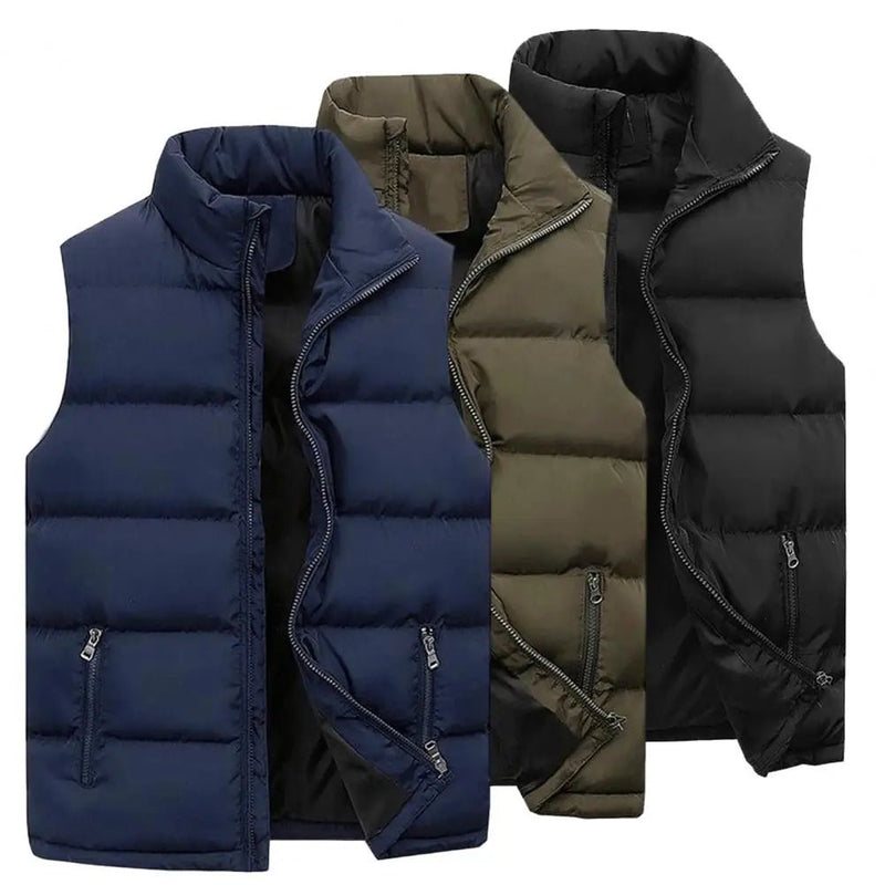 SaneShoppe - Men Vest Jacket Stand Collar Solid Color Zipper Cotton Padded Thicken Cold Proof Straight Waistcoat Men Streetwear