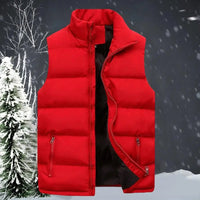 SaneShoppe - Men Vest Jacket Stand Collar Solid Color Zipper Cotton Padded Thicken Cold Proof Straight Waistcoat Men Streetwear