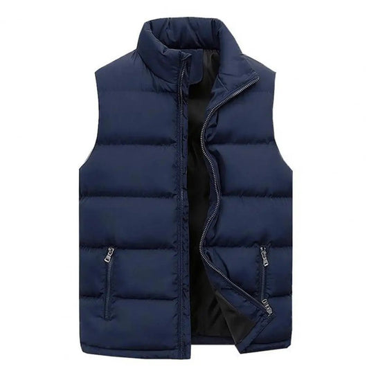SaneShoppe - Men Vest Jacket Stand Collar Solid Color Zipper Cotton Padded Thicken Cold Proof Straight Waistcoat Men Streetwear