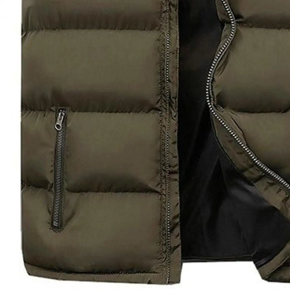 SaneShoppe - Men Vest Jacket Stand Collar Solid Color Zipper Cotton Padded Thicken Cold Proof Straight Waistcoat Men Streetwear