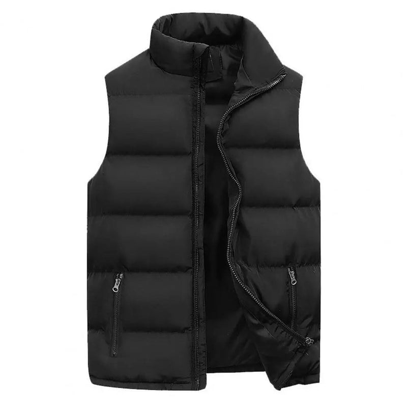 SaneShoppe - Men Vest Jacket Stand Collar Solid Color Zipper Cotton Padded Thicken Cold Proof Straight Waistcoat Men Streetwear