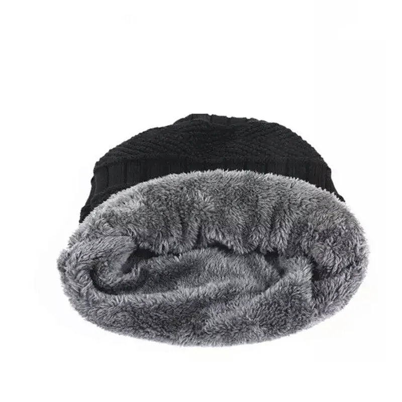 SaneShoppe - Men Winter Hat Scarf Set Male Fleece Knitted Beanie Cap with Neck Warmer Balaclava Skullcap