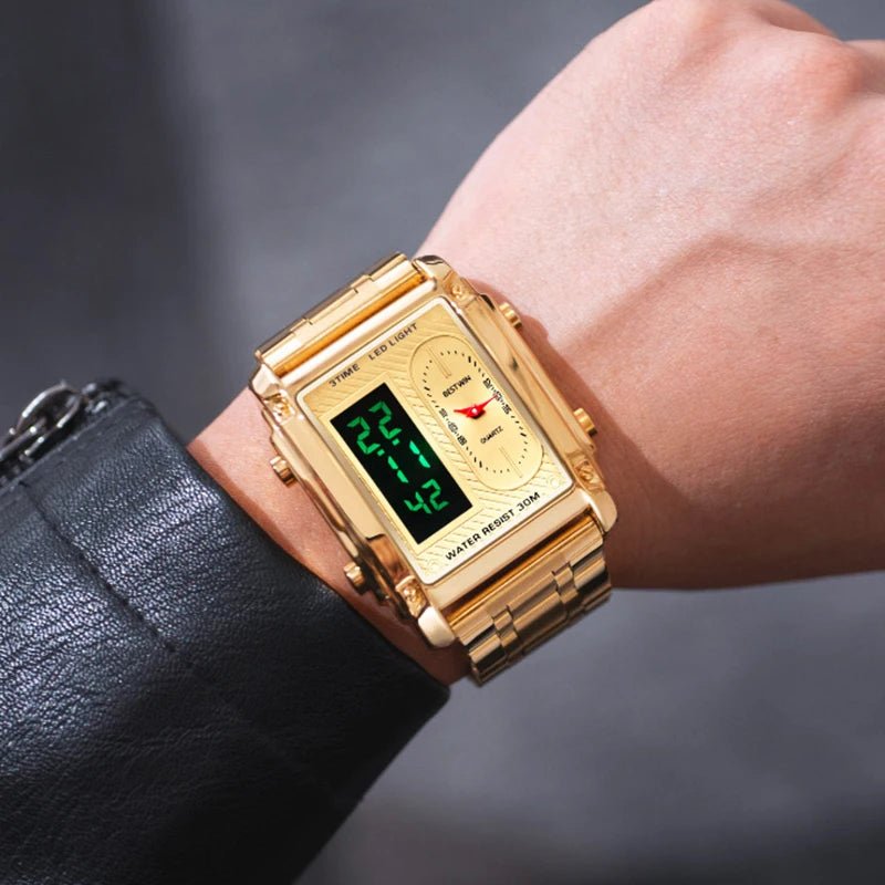 SaneShoppe-Luxury Men's Stainless Steel Dual Display Wrist Watch