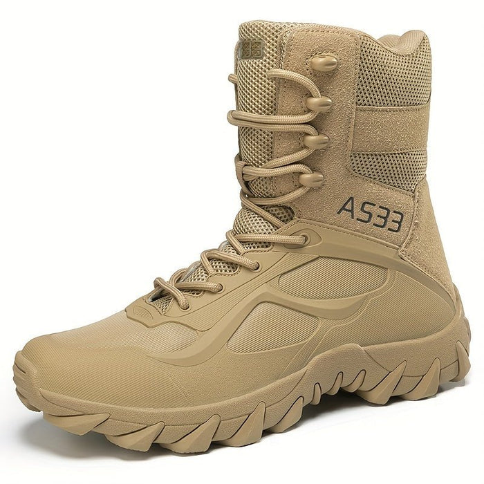 SaneShoppe - Men&apos;s Heavy - Duty Tactical Hiking Boots - All - Terrain Shock - Absorbing /Outdoor Boots with Lace - Up Ankle, Non - Slip Rubber Sole & Ergonomic Design - Beige/Black - All - Weather Durable for Camping, Trekking,M Work - All - Seaso