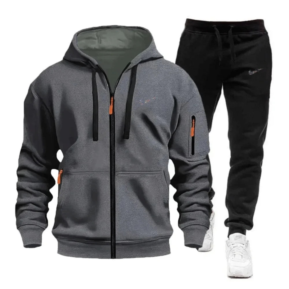 SaneShoppe-Men's Sportswear Hoodie and Sweatpants Set for Running Unisex Autumn Tracksuit
