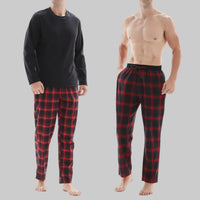 SaneShoppe-Men's Check Cotton Pyjama Set with Fleece Top, 3-Piece White/Red