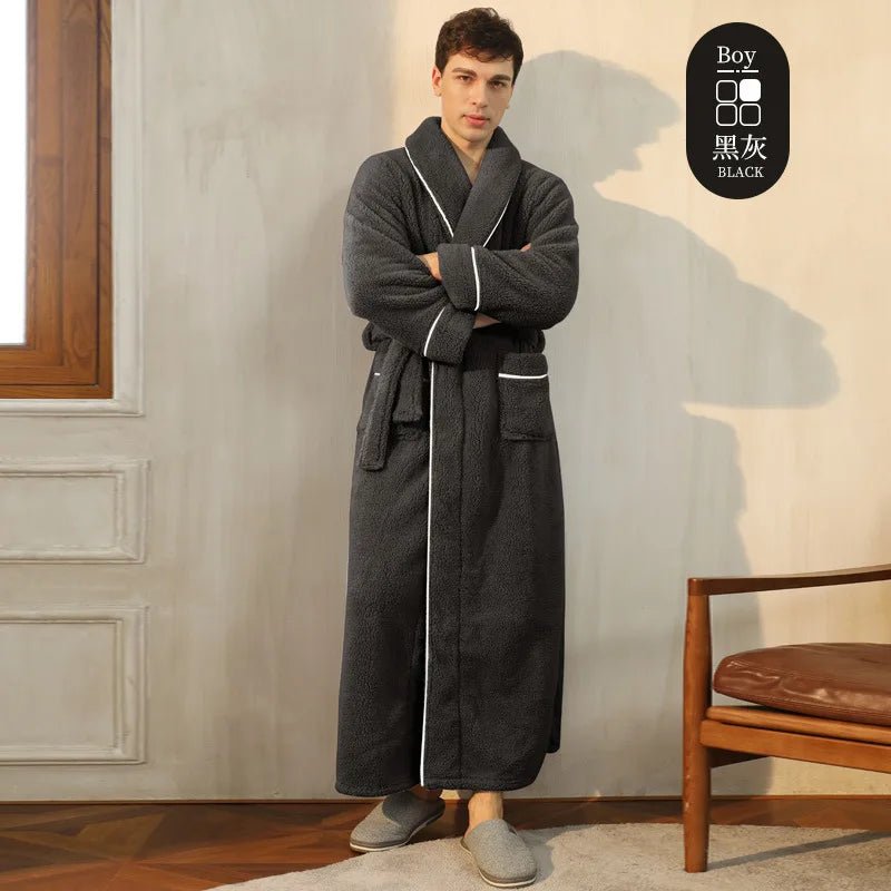 SaneShoppe - Men's and Women's Styles Winter Bathrobe Long Sleeve Warm Turn Down Collar Fluffy Bath Robe with Sashes Solid Fleece Gown 2025