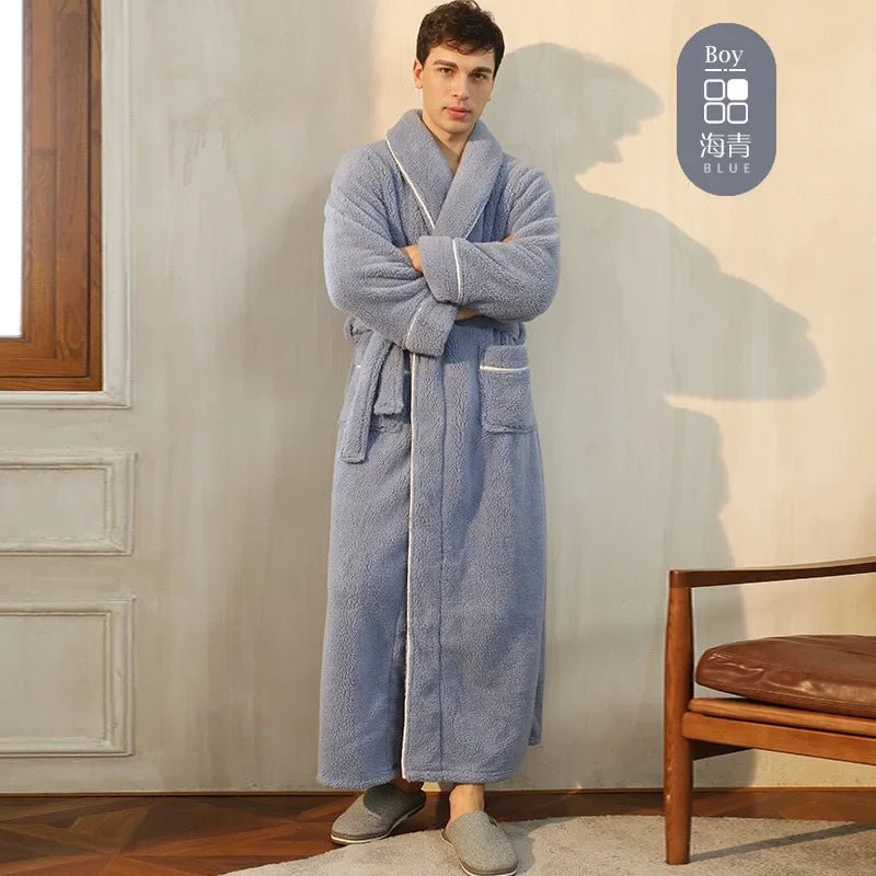SaneShoppe - Men's and Women's Styles Winter Bathrobe Long Sleeve Warm Turn Down Collar Fluffy Bath Robe with Sashes Solid Fleece Gown 2025