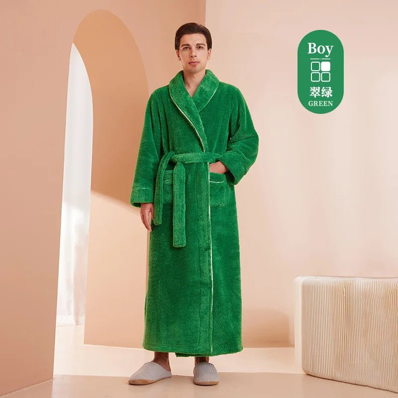 SaneShoppe - Men's and Women's Styles Winter Bathrobe Long Sleeve Warm Turn Down Collar Fluffy Bath Robe with Sashes Solid Fleece Gown 2025