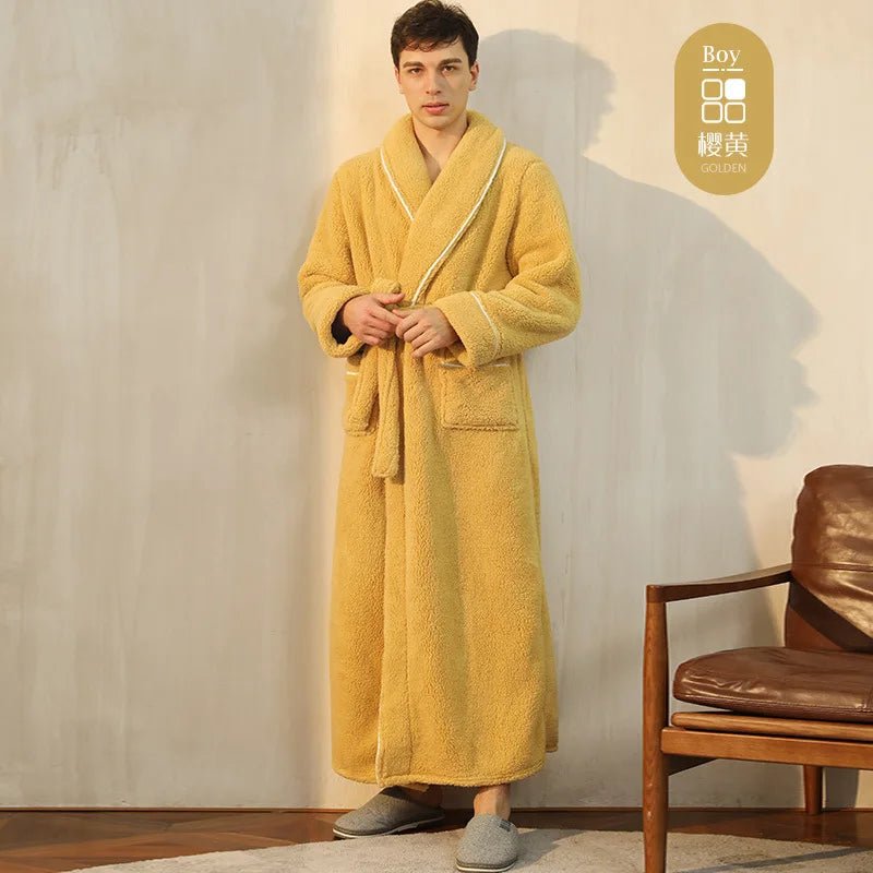 SaneShoppe - Men's and Women's Styles Winter Bathrobe Long Sleeve Warm Turn Down Collar Fluffy Bath Robe with Sashes Solid Fleece Gown 2025