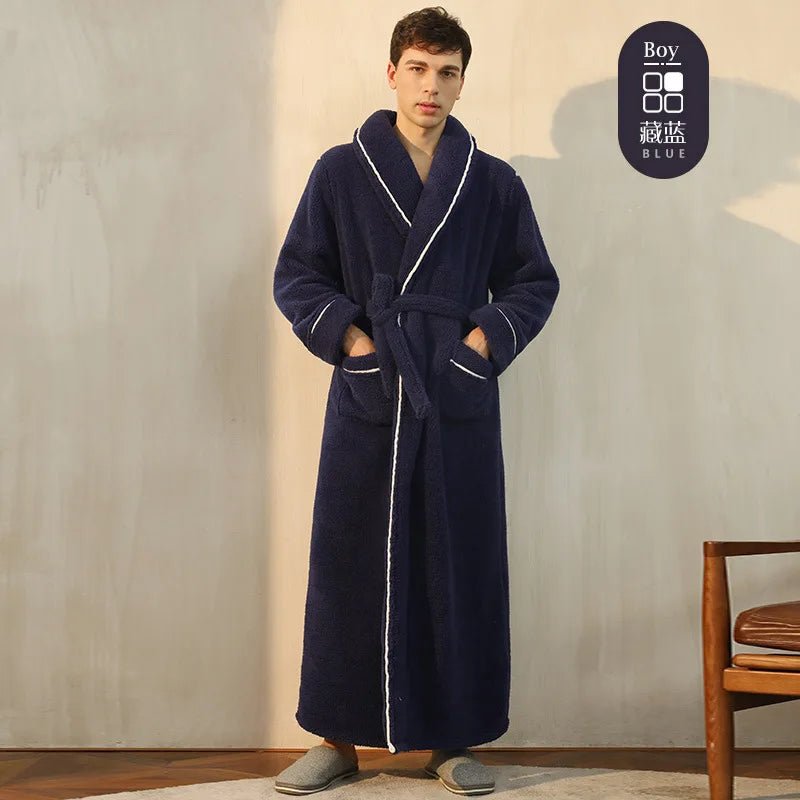 SaneShoppe - Men's and Women's Styles Winter Bathrobe Long Sleeve Warm Turn Down Collar Fluffy Bath Robe with Sashes Solid Fleece Gown 2025