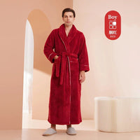 SaneShoppe - Men's and Women's Styles Winter Bathrobe Long Sleeve Warm Turn Down Collar Fluffy Bath Robe with Sashes Solid Fleece Gown 2025