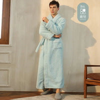 SaneShoppe - Men's and Women's Styles Winter Bathrobe Long Sleeve Warm Turn Down Collar Fluffy Bath Robe with Sashes Solid Fleece Gown 2025