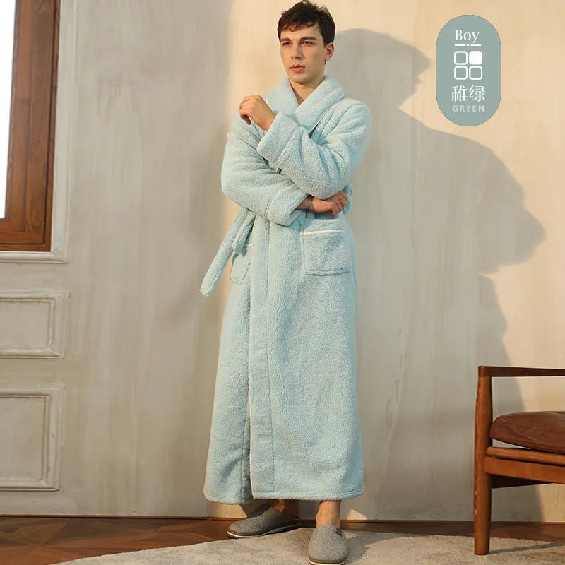 SaneShoppe - Men's and Women's Styles Winter Bathrobe Long Sleeve Warm Turn Down Collar Fluffy Bath Robe with Sashes Solid Fleece Gown 2025