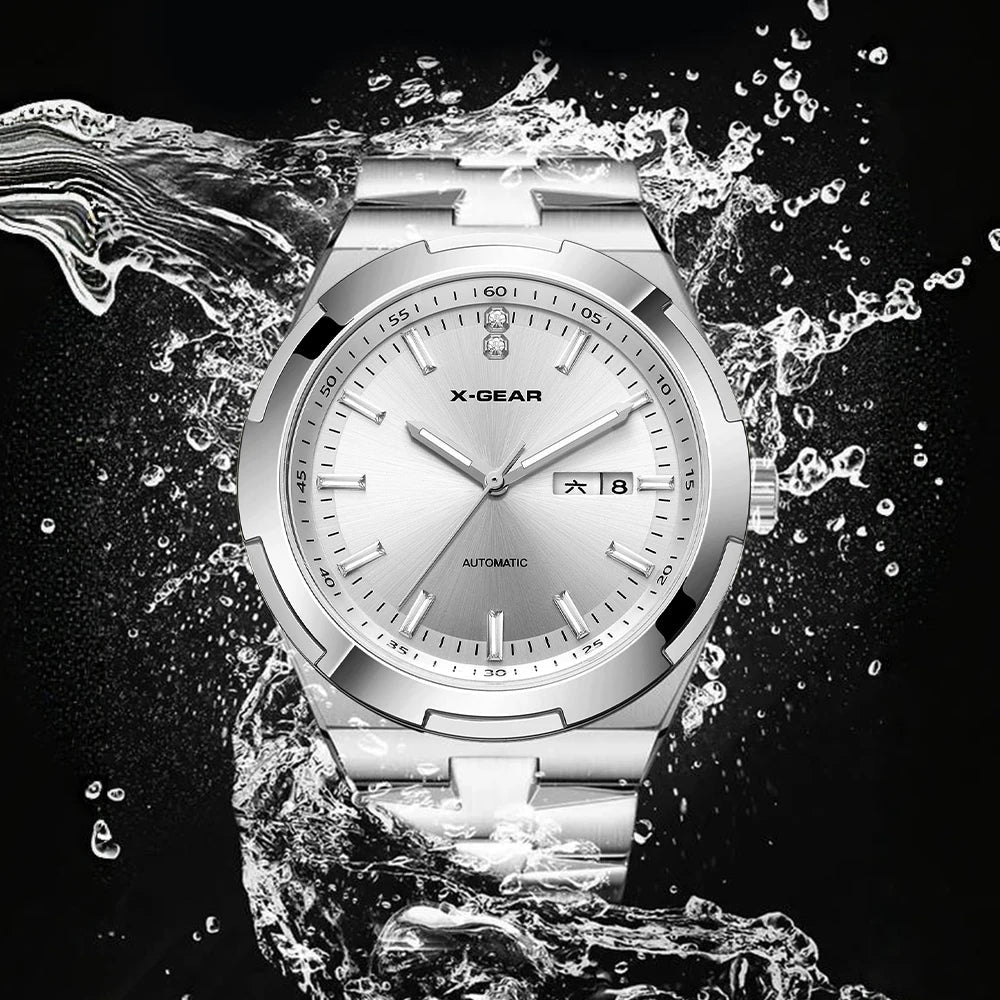 SaneShoppe-Men's Stainless Steel Automatic Mechanical Wristwatch with Luminous, Waterproof Design