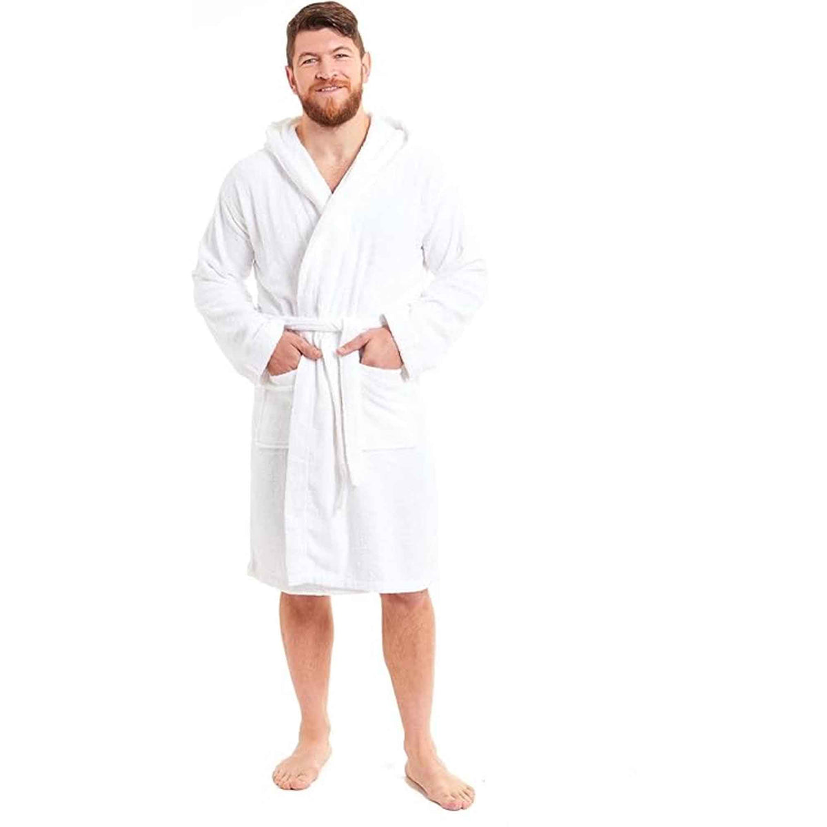 SaneShoppe - Men's Bamboo Hooded Bath Robe Ultra Absorbent Towelling Dressing Gown for Hotels Gyms Spas with Soft Breathable Cotton Blend Quick Dry Grey White by Toro Rocco