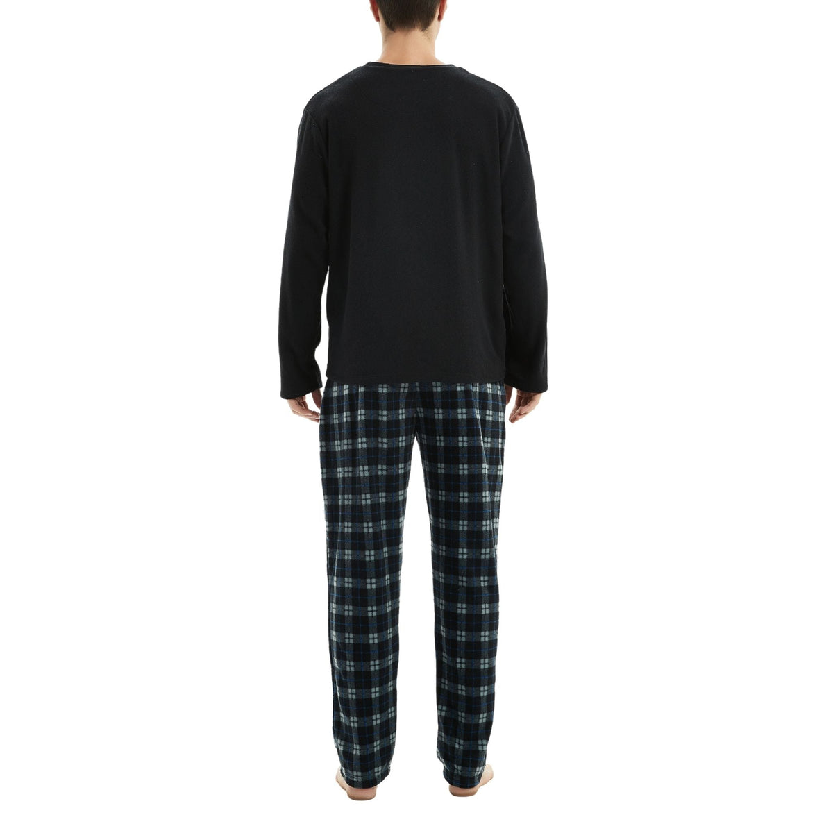 SaneShoppe - Men's Black Long Sleeve Pyjama Set made of Fleece Loungewear.